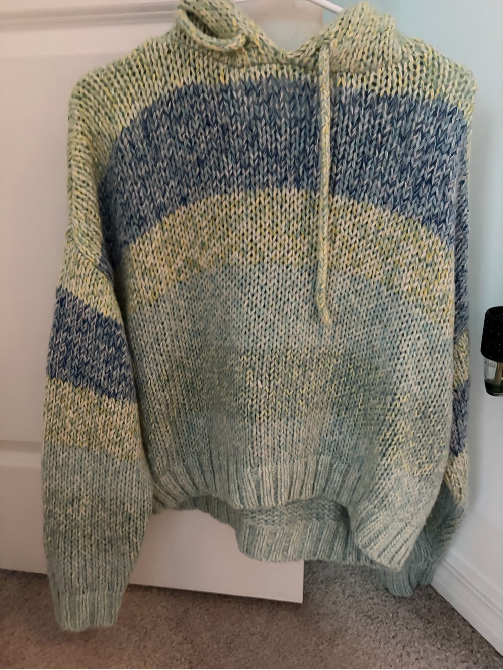 American Eagle Outfitters Marled Hooded Knit in Mint, Blue & Yellow